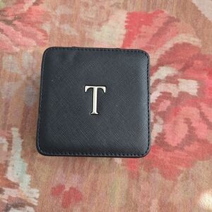 Black Leather Jewelry Box with T Monogram